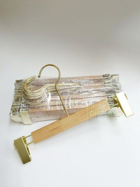 ไม้แขวงกางเกงกระโปรงไม้แท้ ไม้หนีบกางเกงไม้แท้ ตะขอสีทองคอยาว แพ็ค 6 อัน และแพ็ค 12 อัน - thumbnail 3