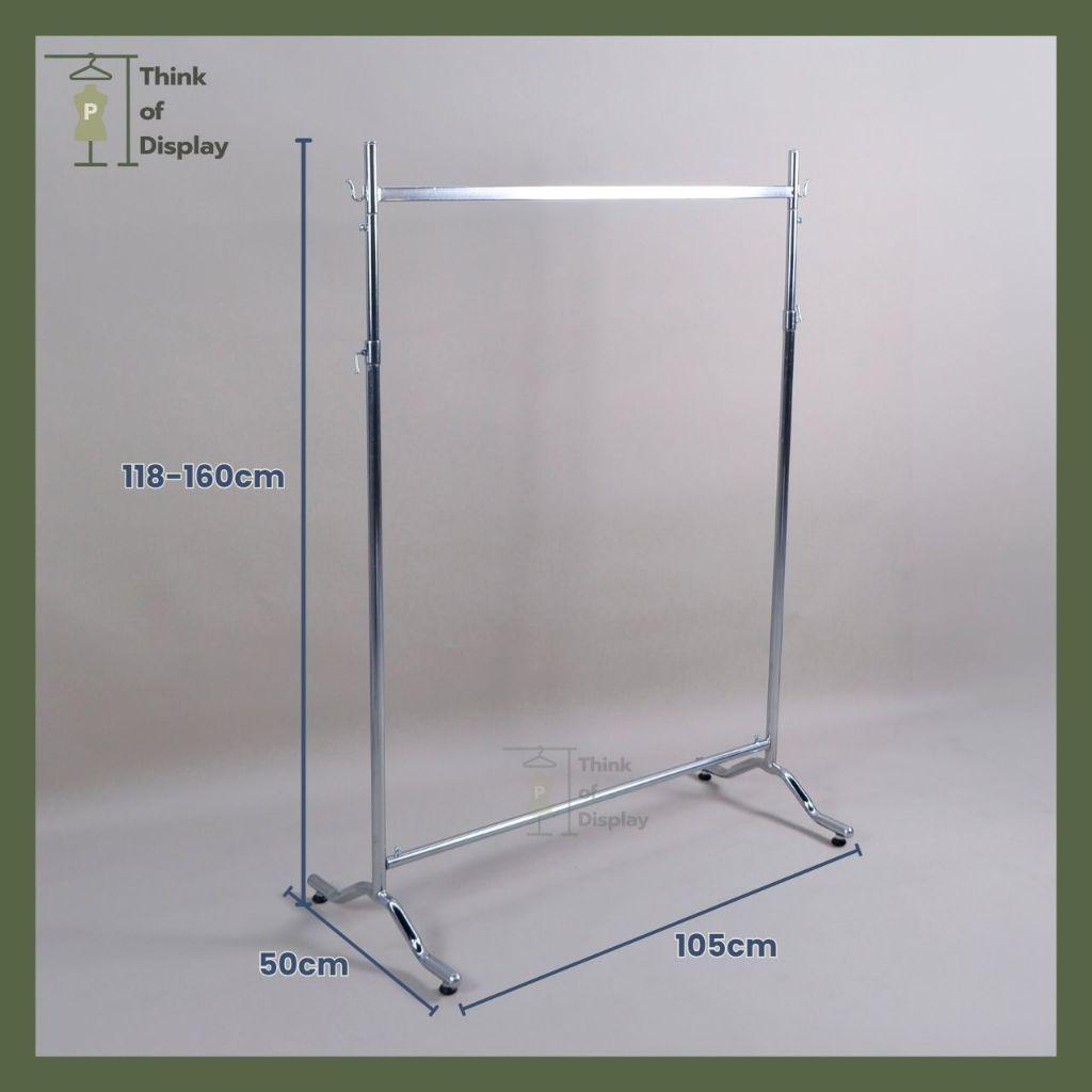 ราวแขวนผ้า ราวเหล็ก ราวเดี่ยวหัวเหล็กเหลี่ยม ราวโชว์เสื้อ 1 ม.หนา - thumbnail 3