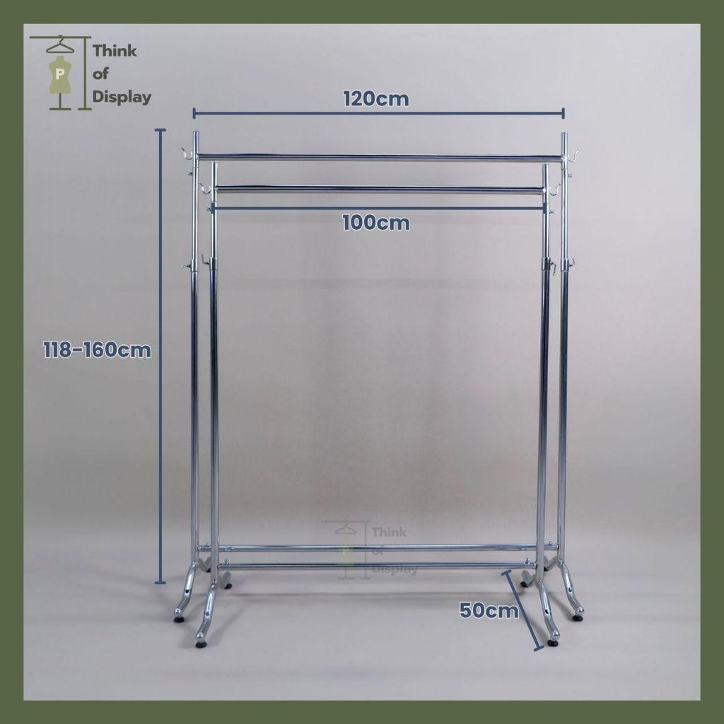 ราวแขวนเสื้อ ราวโชว์เสื้อ รุ่นขาปีกนก ยาว 100cm. และ 120cm. เหล็กชุบโครเมี่ยม - thumbnail 3