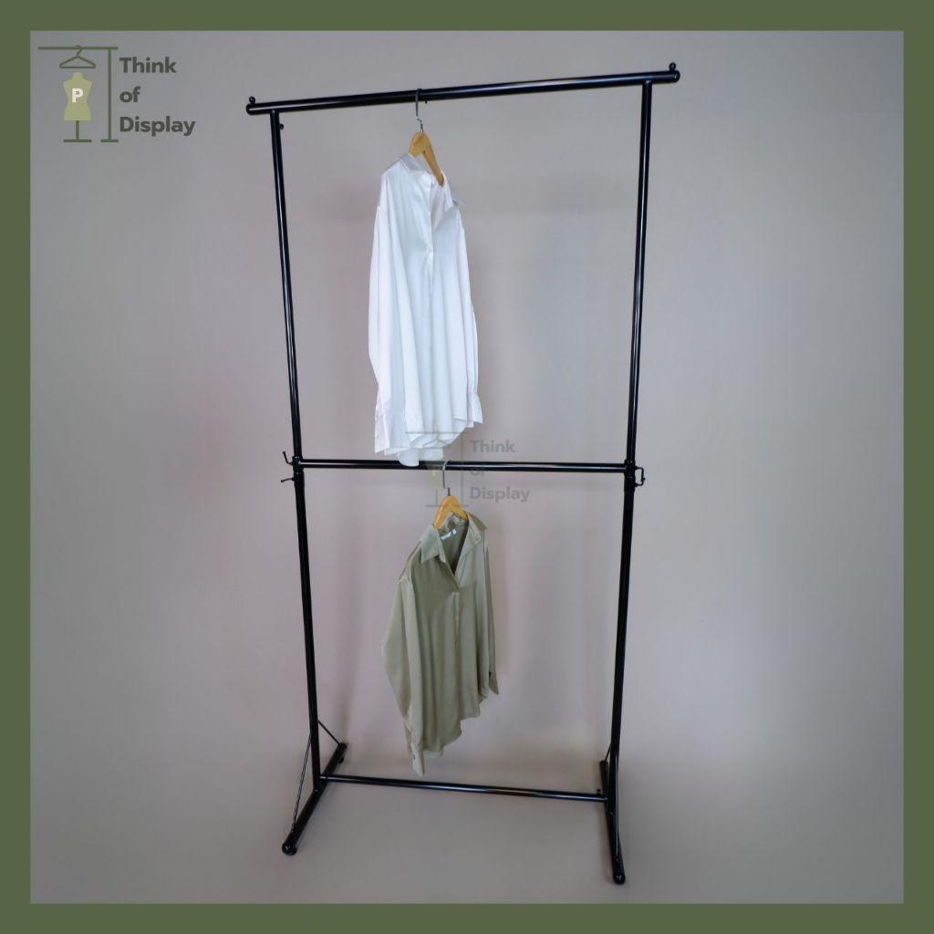 ราวแขวนเสื้อผ้า 2 ชั้น ราวหัวลูกปืน 2 ชั้น ยาว1ม./1.2ม. สีขาว/ดำ - thumbnail 7