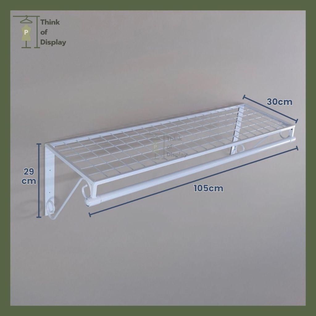 ราวแขวนเสื้อติดผนัง ราววินเทจติดผนังมีชั้นวางของ แบบเจาะติดผนัง - thumbnail 3